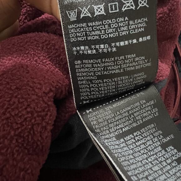 Superdry Tall Marl Toggle Puffer Jacket US 10 Navy Blue Hooded Faux Fur Trim - Picture 9 of 9